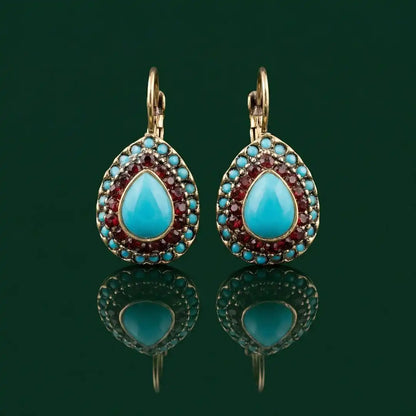 Vintage Gold Turquoise Gemstone Drop Earrings
