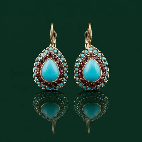 Vintage Gold Turquoise Gemstone Drop Earrings