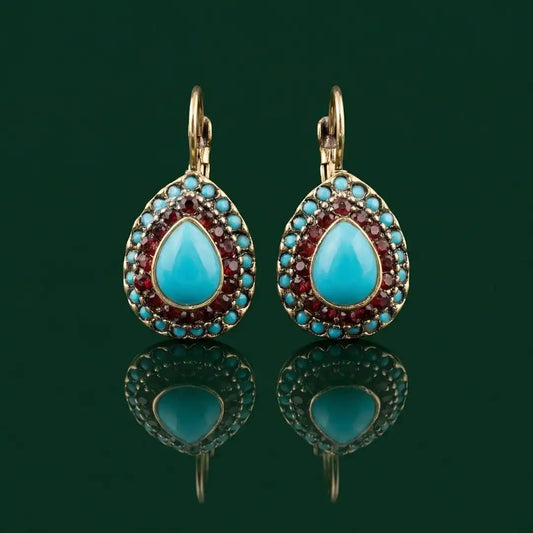 Vintage Gold Turquoise Gemstone Drop Earrings