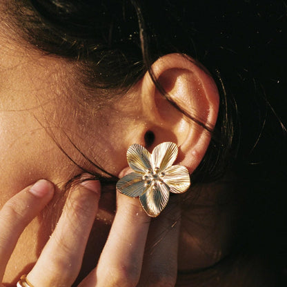 Bold Hibiscus Gold Earrings