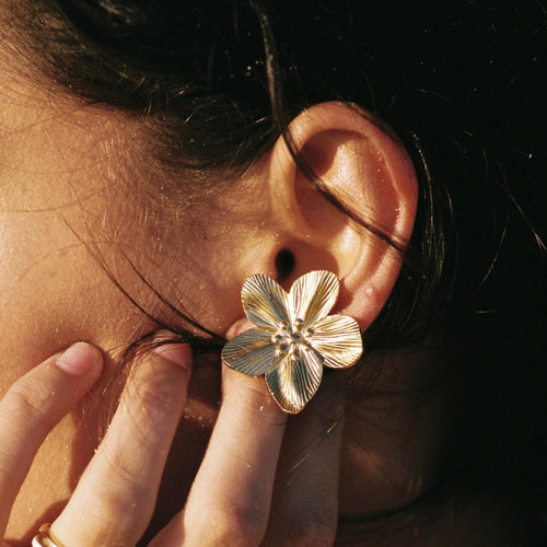 Bold Hibiscus Gold Earrings