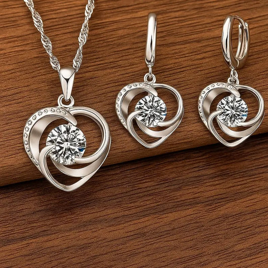 Sterling Silver Heart Necklace and Earrings