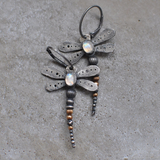 Vintage Dragonfly Moonstone Drop Earrings