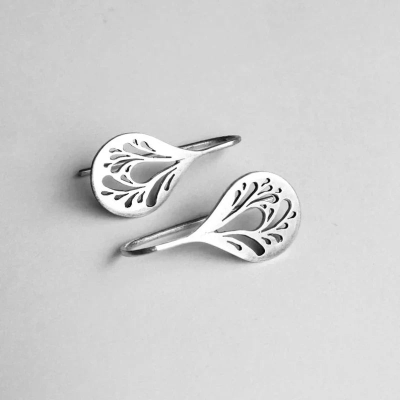 Antique Hollow Drop White Gold Earrings