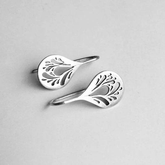 Antique Hollow Drop White Gold Earrings