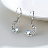 Celestial Silver Moonstone Crescent Earrings