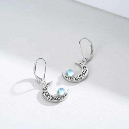 Celestial Silver Moonstone Crescent Earrings