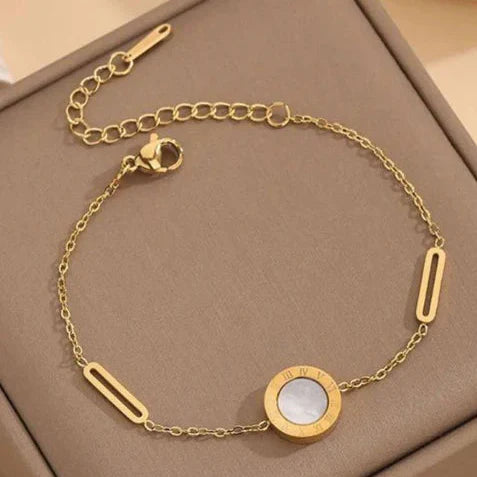 Minimalist Gold Shell Inlay Bracelet