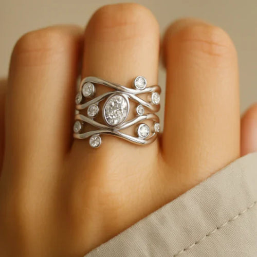 Modern Silver Multi Stone Ring