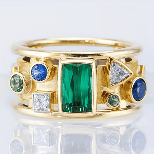 Elegant Mosaic Emerald Ring