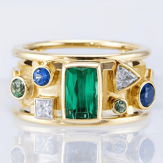 Elegant Mosaic Emerald Ring