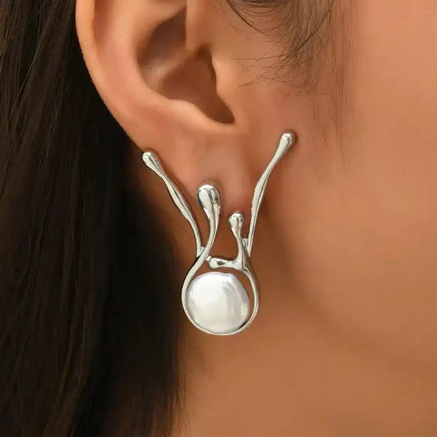 Antique Irregular Silver Pearl Earrings