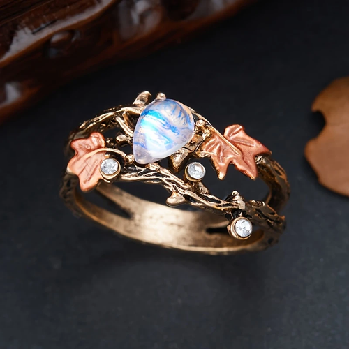 Vintage Moonstone Autumn Leaf Ring