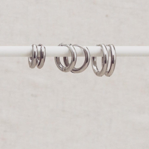 Set of 3 Pairs Silver Classic Rounded Hoops