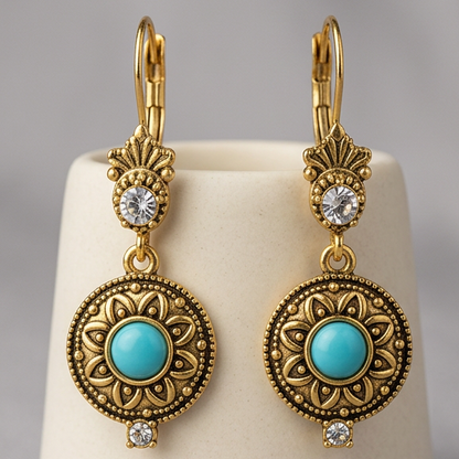 Vintage Crystal Medallion Drop Earrings