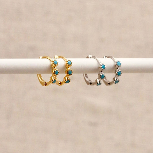 Mini Turquoise Hoops Gold or Silver