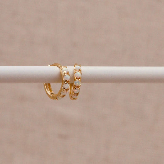Gold Opal Huggie Hoops