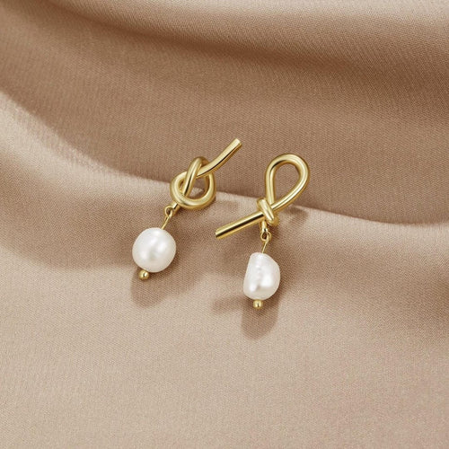 Knotted Gold Freshwater Pearl Earrings