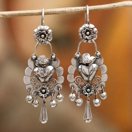 Victorian Heart Flower Earrings