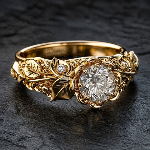 Golden Leaf Zirconia Ring