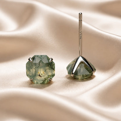 Moss Agate Octagonal Stud Earrings