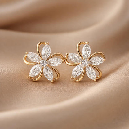 Inlaid Cubic White Gold Zirconia Petal Earrings