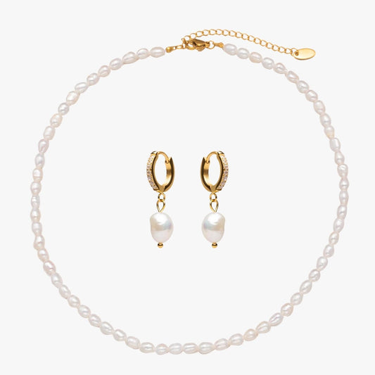 Elegant Pearl Choker and Hoop Earring Set