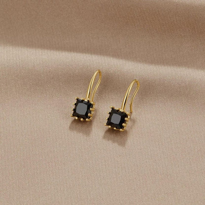 Crystal Black Stone Drop Earrings