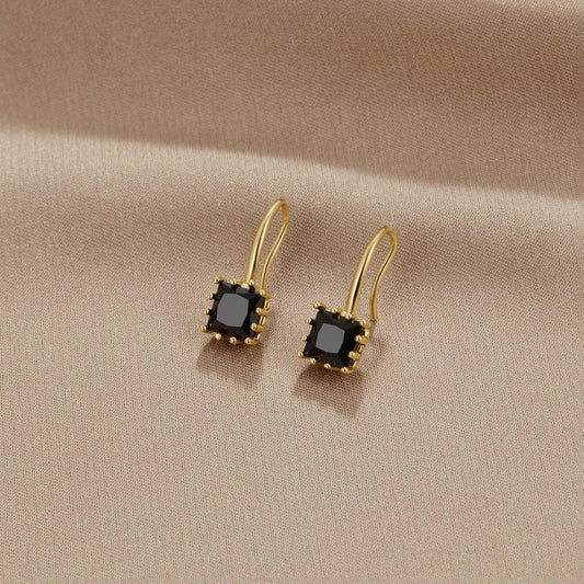 Crystal Black Stone Drop Earrings