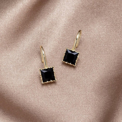 Crystal Black Stone Drop Earrings