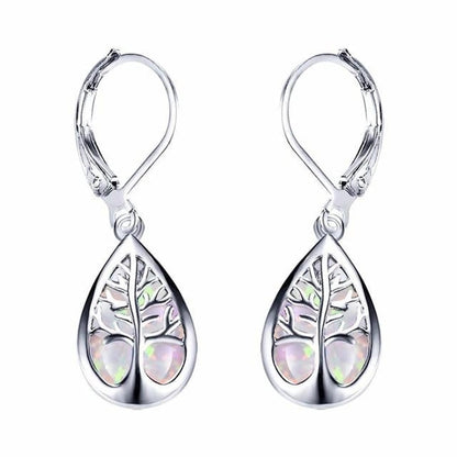 Silver Opal Tree Branch Earrings