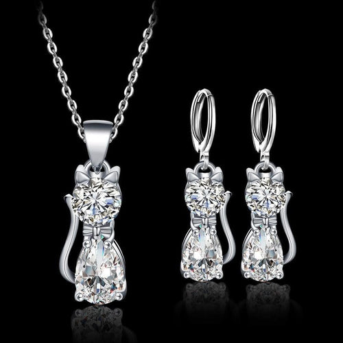 Cats Sterling Silver White Zirconium Set