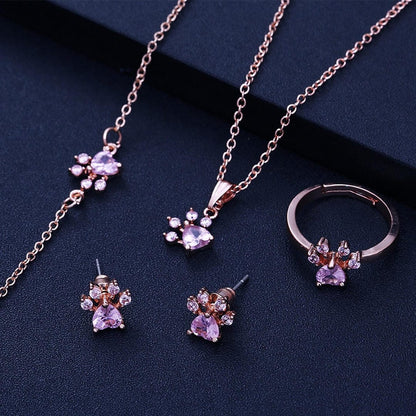 Paw Set 4 Pieces with Zirconia Heart