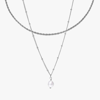 Pearl Pendant and Rope Chain Duo Necklace