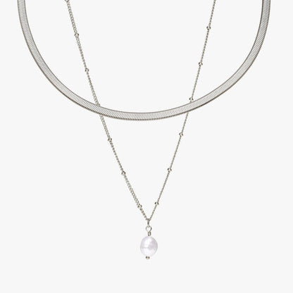 Herringbone Choker with Pearl Pendant Bundle