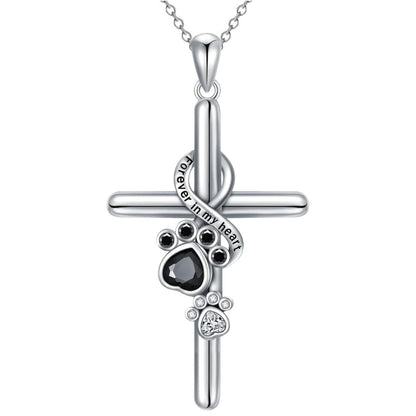 Silver Cross with Paw Pendant Necklace